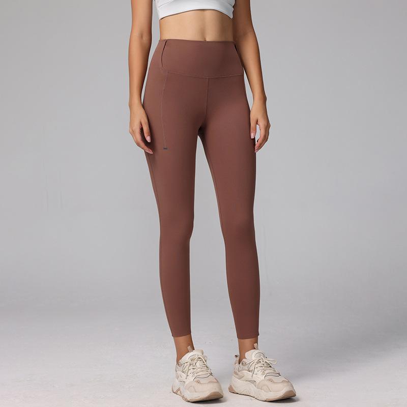 New Lycra nude sports leggings women's summer wear fitness leggings high waist belly peach hip yoga pants