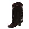 Ladies Knee-high Boots 2024 New Autumn Winter Fashion Women's Fringe Boots Large Size Outdoors Pointed Toe Square Heel Boots