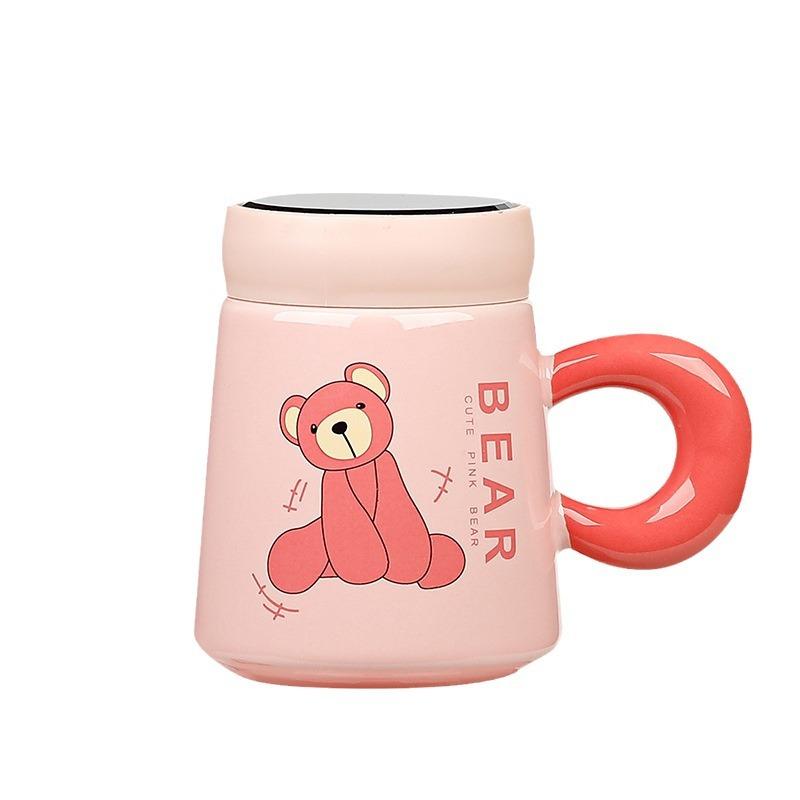 Милая мультяшная керамическая чашка с розовым медведем, зеркальная чашка, парная кружка, домашняя крышка, чашка для воды, рекламный подарочный стакан
