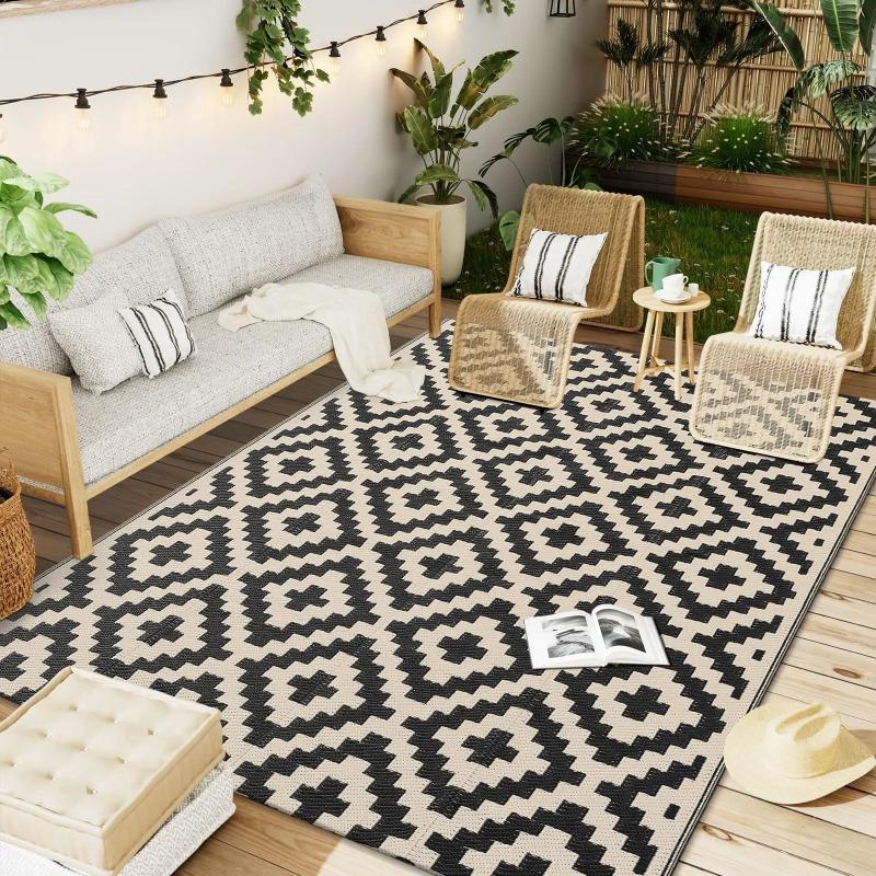 Outdoor Rugs Waterproof Carpets Indoor Outdoor Deck Backyard Family Picnic Balcony Rug Living Room and Kitchen Home Decoration