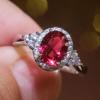 Vintage Red Oval Cubic Zirconia Women Ring CZ Stone Noble Mother/Grandmother Gift Retro Party Finger Ring Bright Jewelry