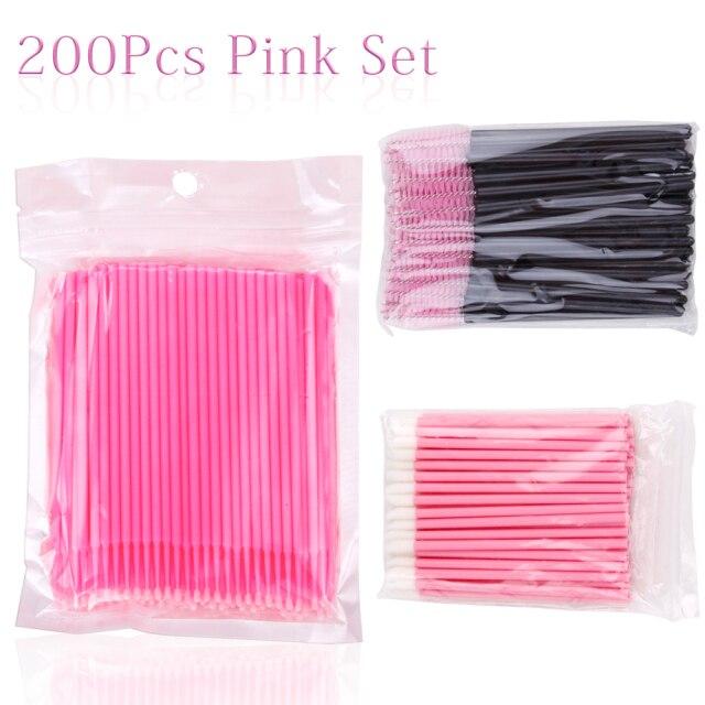 200 шт., кисти для ресниц, одноразовые тампоны, микрокисть для губ, кисть для бровей, тушь для ресниц, палочка, аппликатор, аксессуары для ресниц