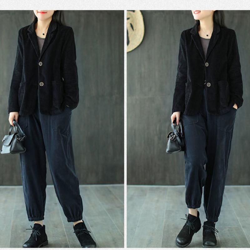 Вельветовые куртки Harajuku, корейский милый однотонный однотонный кардиган с длинными рукавами и лацканами, повседневный кардиган с двойным карманом, пальто