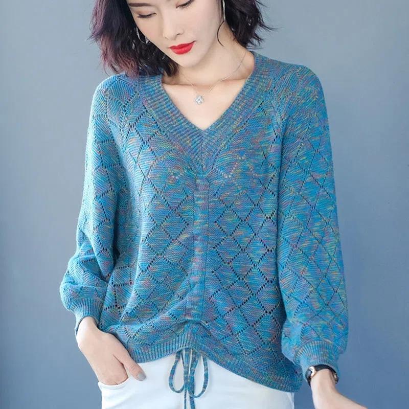 Универсальные вязаные топы с v-образным вырезом, осенне-зимние нижние рубашки, новинка 2022 года, женские повседневные свитера с вырезами, пуловеры