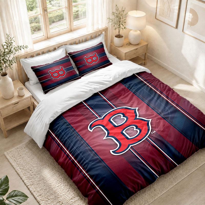 Bedding Set 1 Duvet Cover 2 Pillowcases Boston Red Sox Print Bedroom Home Decoration