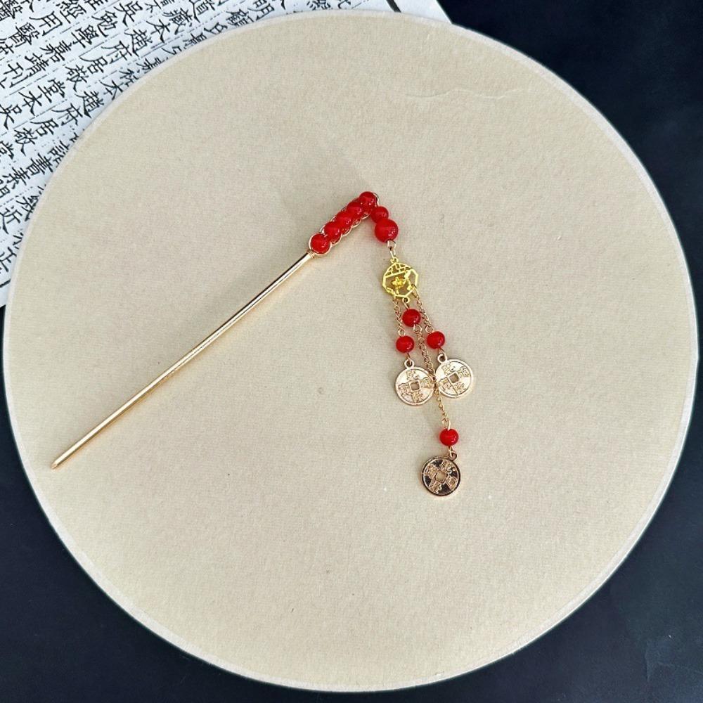 Copper Coin New Year Hairpin Antique Hanfu Hair Fork Elegant Ancient Hair Stick  Women
