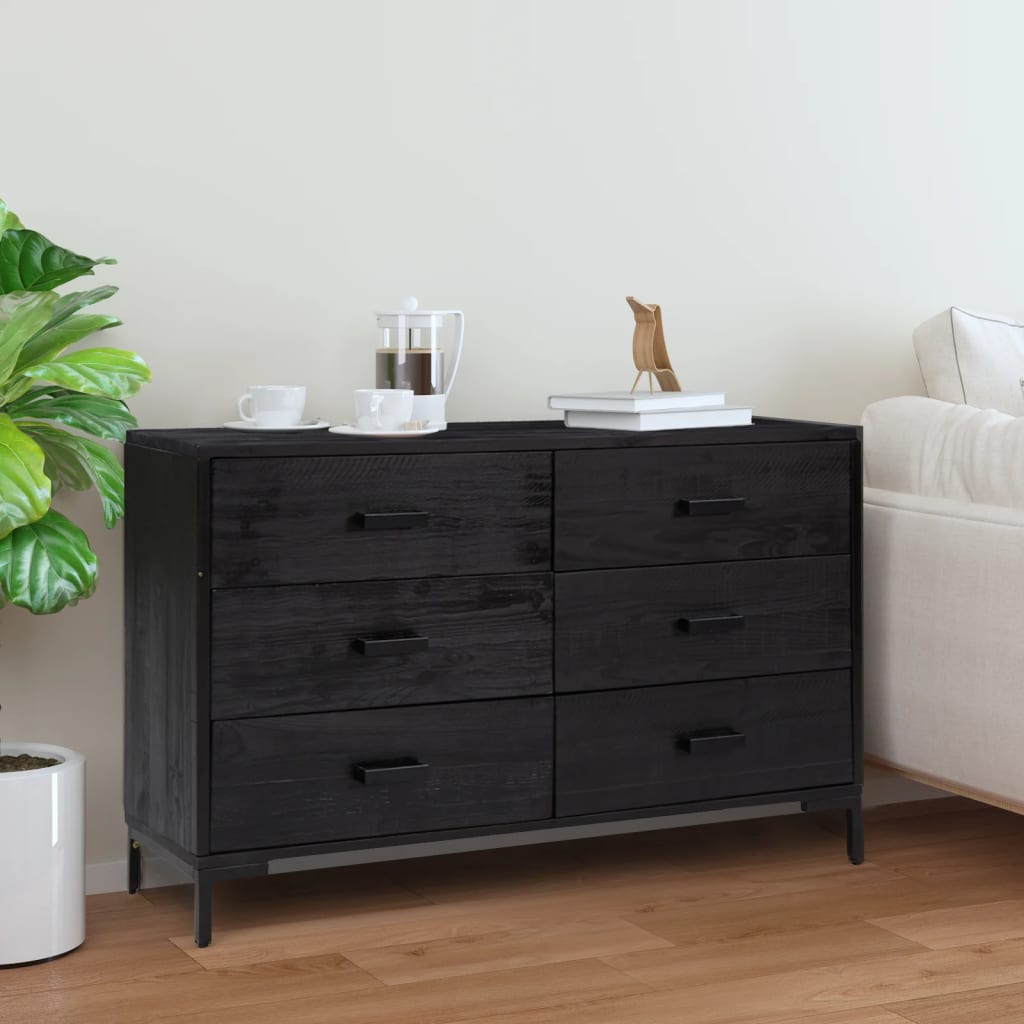 Sideboard Black 110 x 35 x 70 cm Solid Pine Wood