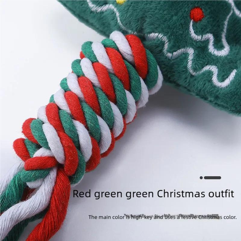 Christmas Dog Squeaky Chew Toys Cotton Ropes Knot Molar Bite Toy for Puppies Cats Interactive Pet Supplies with Funny Design