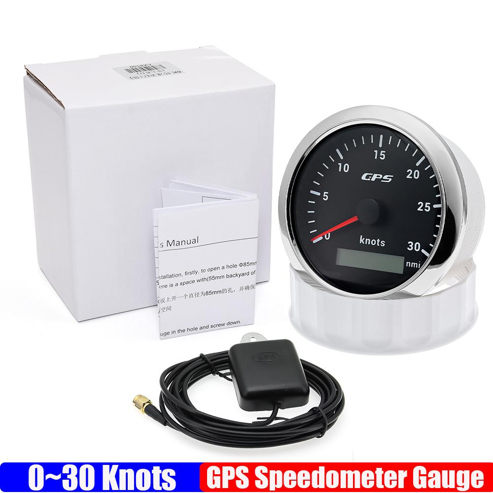 30Knots 60Knots 85mm GPS Speedometer Gauge with Antenna 7 Color Light Speed Meter Odometer Boat Yacht Waterproof 12V24V Custom