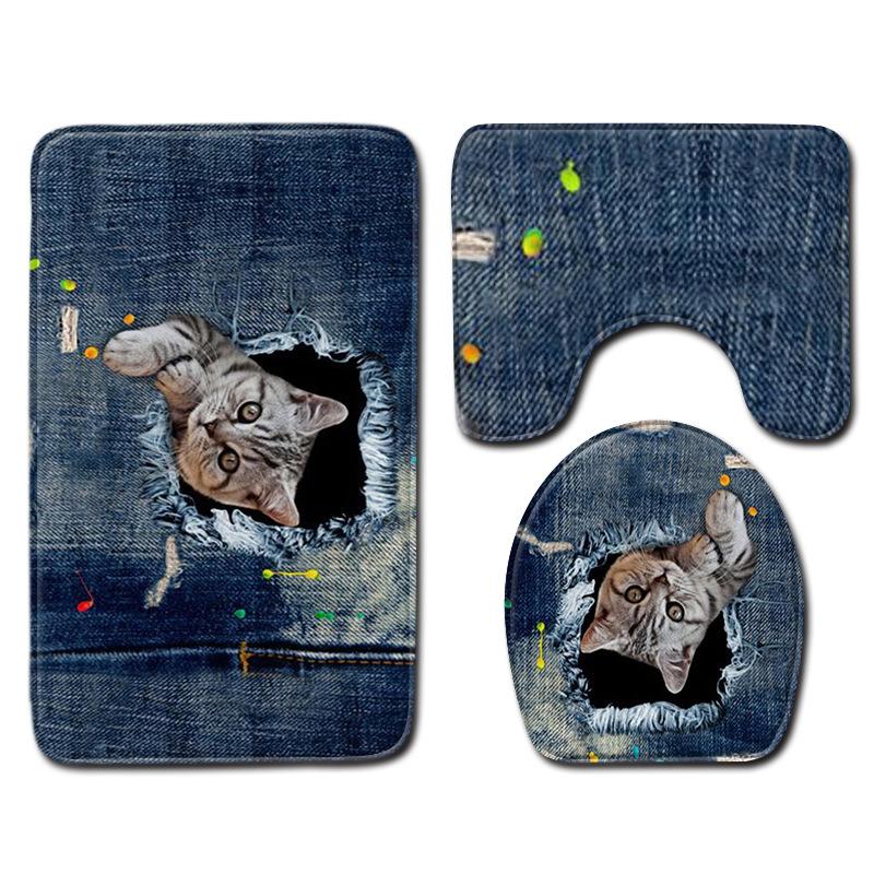 Tree Hole 3D Toilet Floor Mat Animal Bathroom Non-Slip Mat Toilet Three-Piece Carpet Pattern Can Be