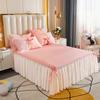100% Cotton Fabric Princess Lace Bedspread King Queen Size Bed Skirt with Pillowcase, 1pc Bed Skirt+2pcs Pillowcases