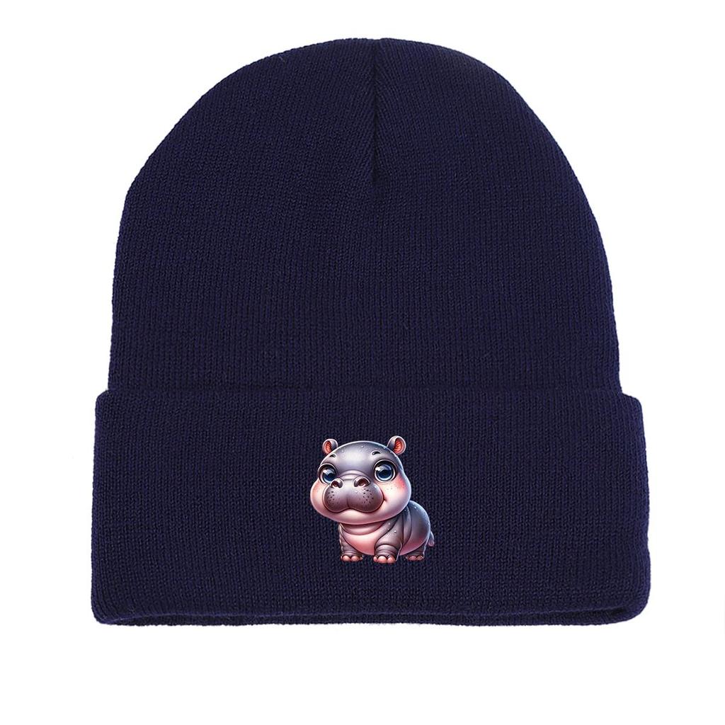 Hippopotamus Winter Knit Hat Beanie, Man Cap Thermal Soft Unisex Bonnet Knitted Cap Beanie