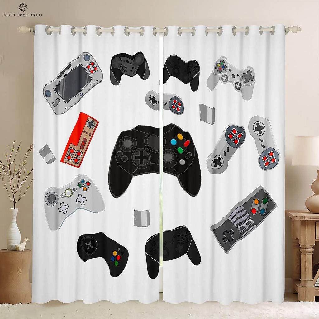 Gaming Room Window Curtains Cool Game Controller Pattern Printing Living Room Bedroom Gaming Decoration Curtains Home Decoration