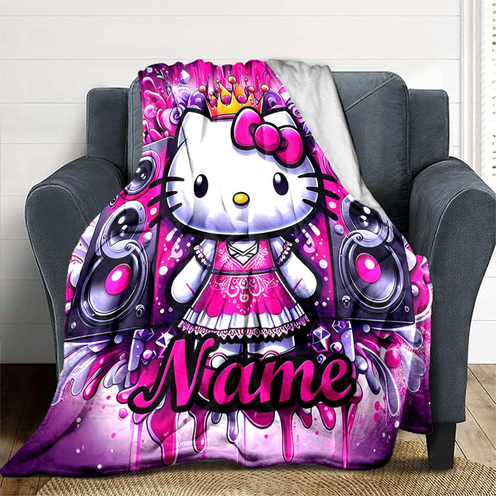 Customizable HelloKitty14 Throw Blanket – Personalized Name, All-Season Cozy Snug Blanket, Machine Washable, Personalized Blanket