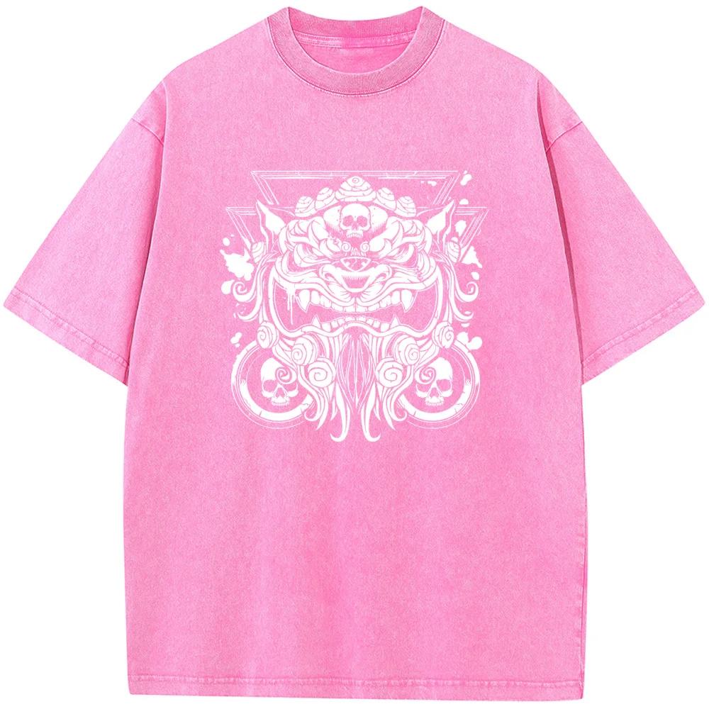 Танцующая голова льва Мужская повседневная футболка с коротким рукавом Выстиранная состаренная футболка высокого качества Горячая распродажа Студенческий топ Футболки