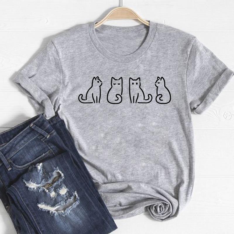Футболка, модная футболка с котом, домашним животным, милый стиль, милая одежда 90-х годов, повседневная женская футболка с коротким рукавом и принтом, женская женская футболка с графикой