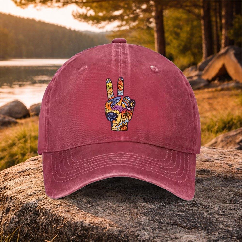 Graffiti Peace Gesture Washed Baseball Cap Unisex Casual Golf Hat Outdoor Daily Commute