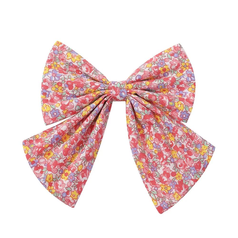 Elegant Floral Cotton Kids Bows Spring Butterfly Hair Clip Print Barrette For Women Girls Sweet Hairpin Accessories
