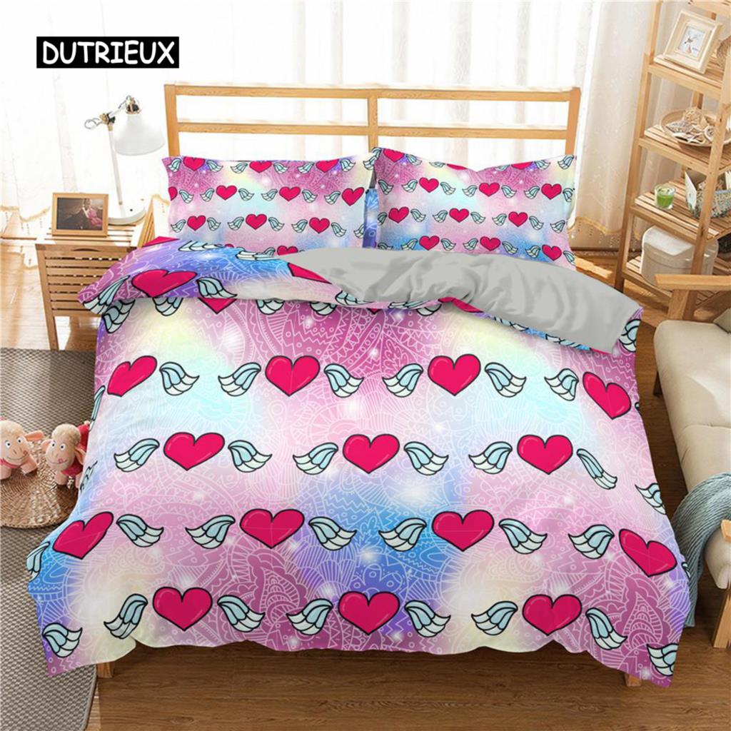Комплект постельного белья Love Heart King Size, черный, красный, с сердечками, в горошек, для двоих, комплект постельного белья из полиэстера Arrow of Love для подростков и пар