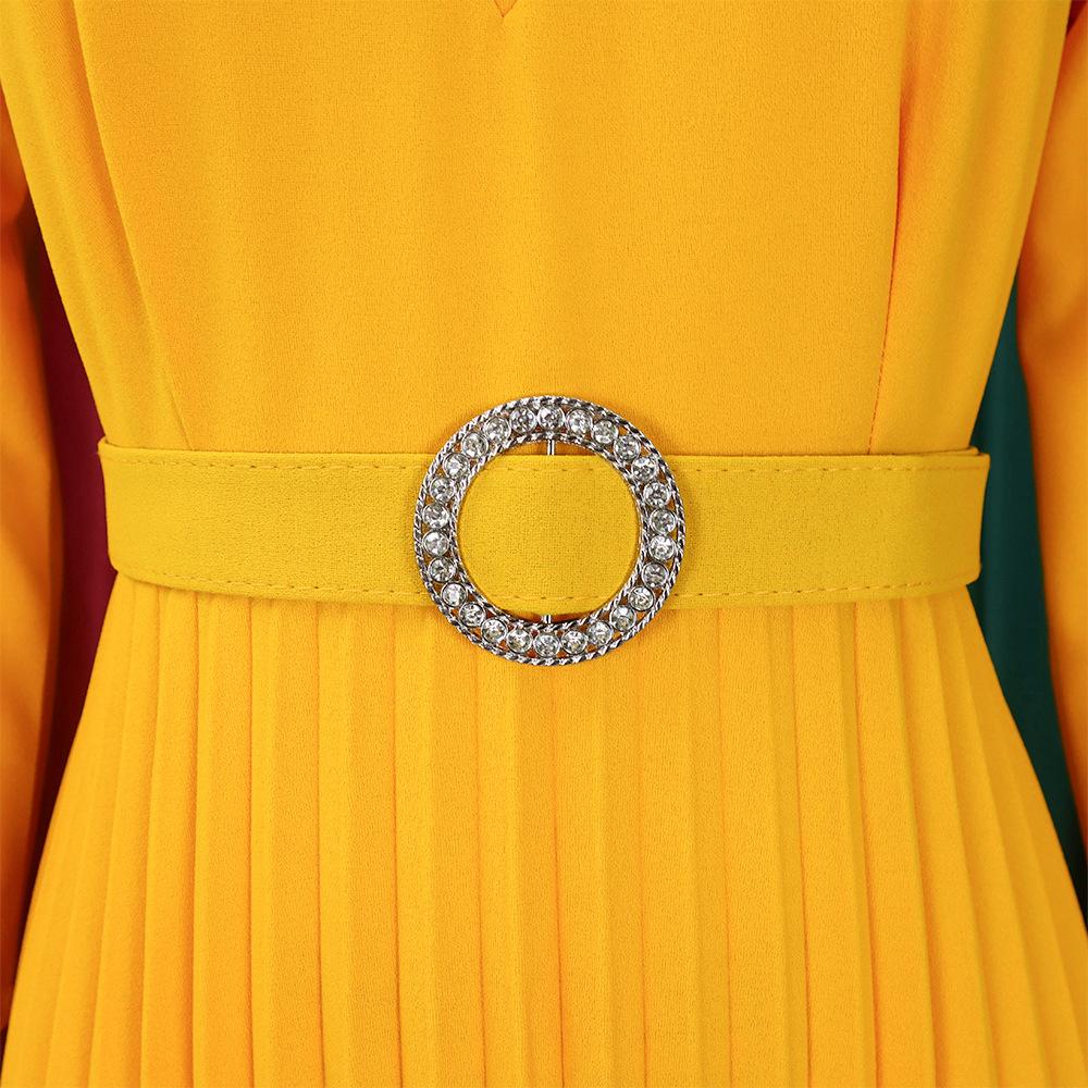 YYFS Women's Fashion Spring Fall Solid Color Print 3/4 Sleeves V-Neck High Waist Casual Dresses