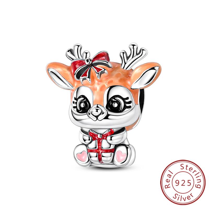 Рождественская серия Шармы Бусины Медь Рождественская елка Снеговик Лось Шарм Подходит для оригинального браслета Подвеска Женские украшения
