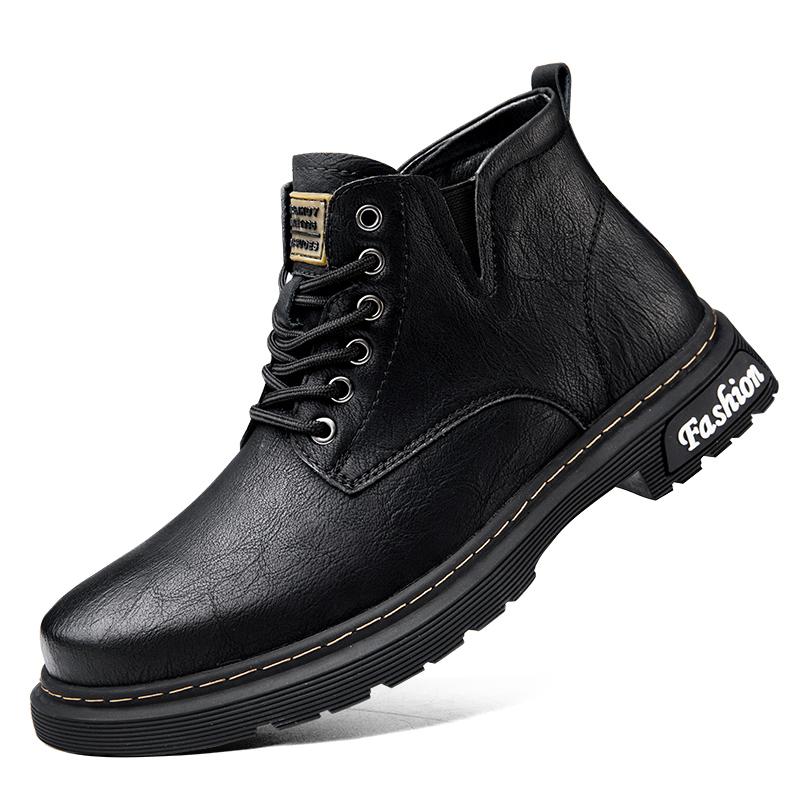 Модные зимние ботинки Натуральная кожа Короткие ботинки Плюс бархат Высокий верх Уличные кроссовки Ботильоны Мужские ботинки Толстая подошва Повседневные ботинки Мех