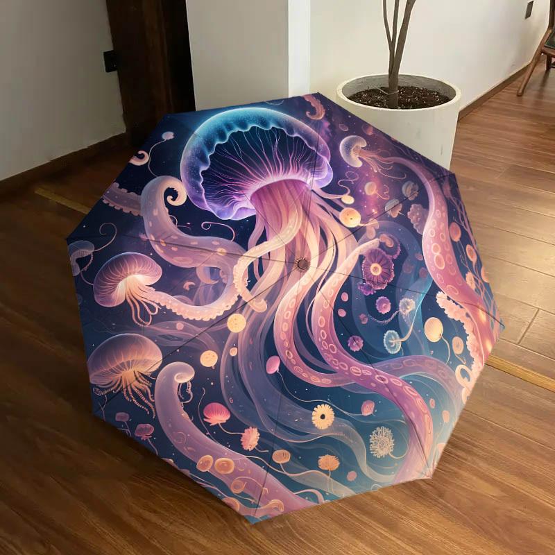 1pc Jellyfish Fantasy Ocean Scene Umbrella with Plastic Handle,Suitable for All Seasons Home Travel Outdoor UmbrellaDD551