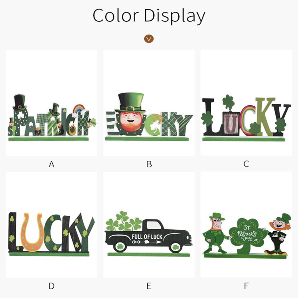 6pcs Wooden Table Sign Set 6 Patterns Lucky Clover Ornament Sincere Wishes For St Patrick Day Decor