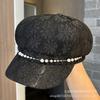 Womens Lace Mesh Octagonal Hat With Chain Or Pearl Trim Breathable Cap Face Slimming Stylish Artist