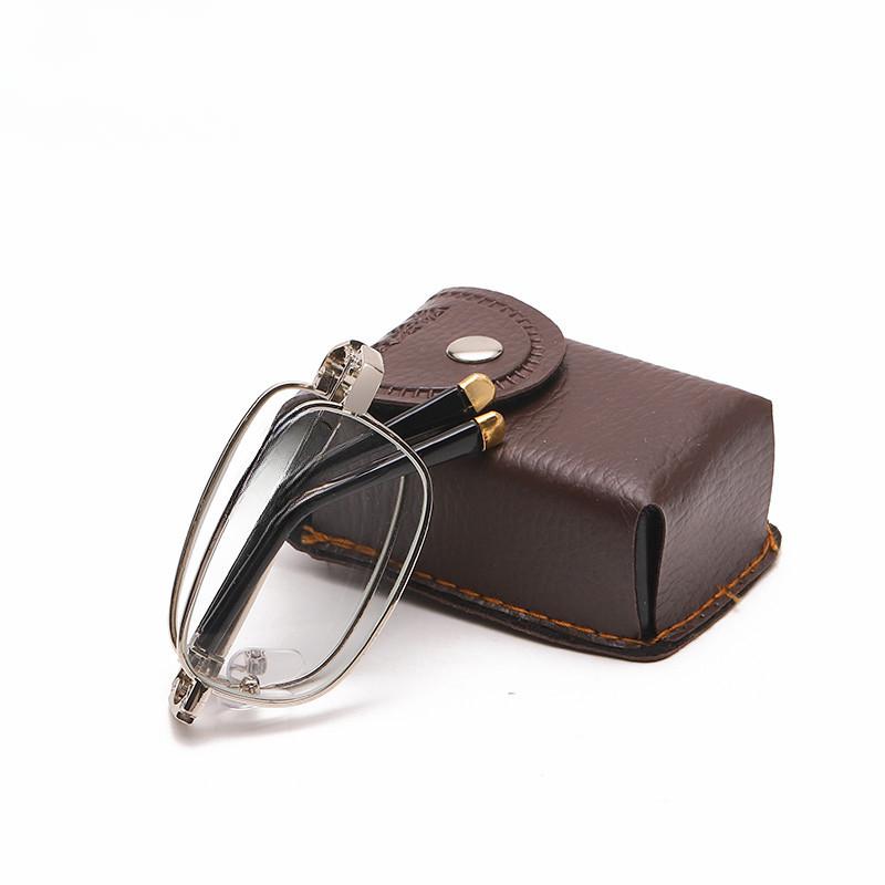 Folding Reading Glasses Lightweight Crystal Glass Lens Metal Frame Square Full Frame Men Women Presbyopic Eyeglasses