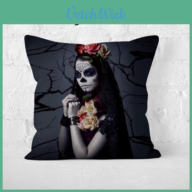 Super Soft Short Plush Horror Print Pillowcase For Halloween Decor
