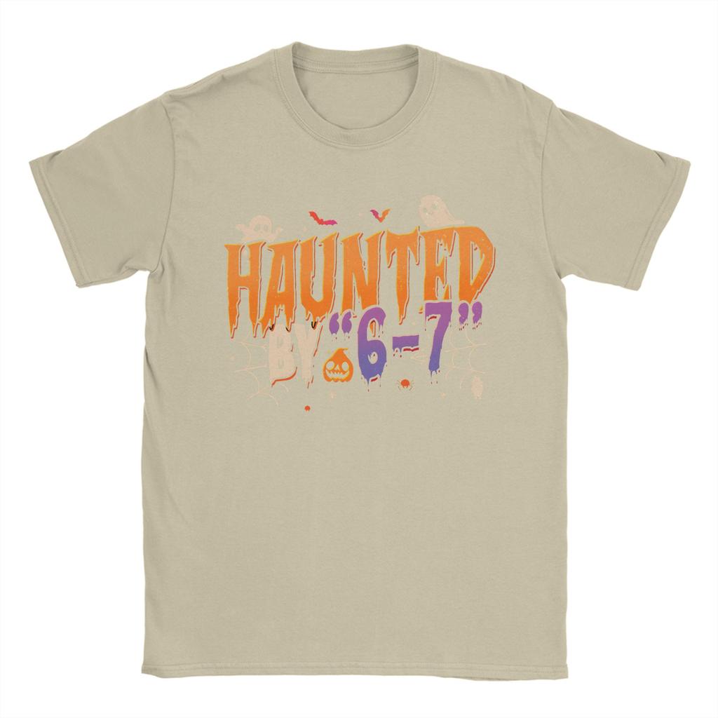 Мужские футболки 'Haunted by 6-7' Хэллоуин 2025 Чистый хлопок Одежда Хипстер Короткий рукав Круглый вырез Футболки с принтом