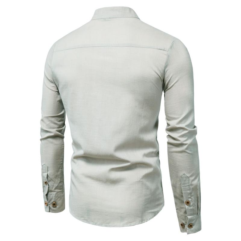 Мужские рубашки M-5XL Повседневная льняная рубашка с длинным рукавом Slim Fit Стенд воротник рубашка Мужчины