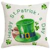St. Patrick's Day Four-leaf Clover Printed Linen Pillow Cover Festive Home Fabric Sofa Bedside Cushion