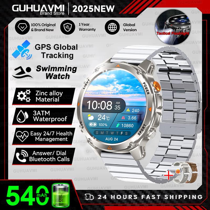 Новые Профессиональные Спортивные Умные Часы с GPS для Мужчин 1.46" AMOLED Экран 3ATM Компас Фитнес-трекер Военные Умные Часы