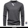 Henley Collar T Shirt Men Casual Solid Color Long Sleeve Autumn Fashion High Quality 100% Cotton Mens T Shirts