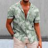 Men Summer Lapel Short Sleeve Shirt Top Leaves Print Single-Breasted Thin Hawaiian Beach Casual Shirt Streetwear