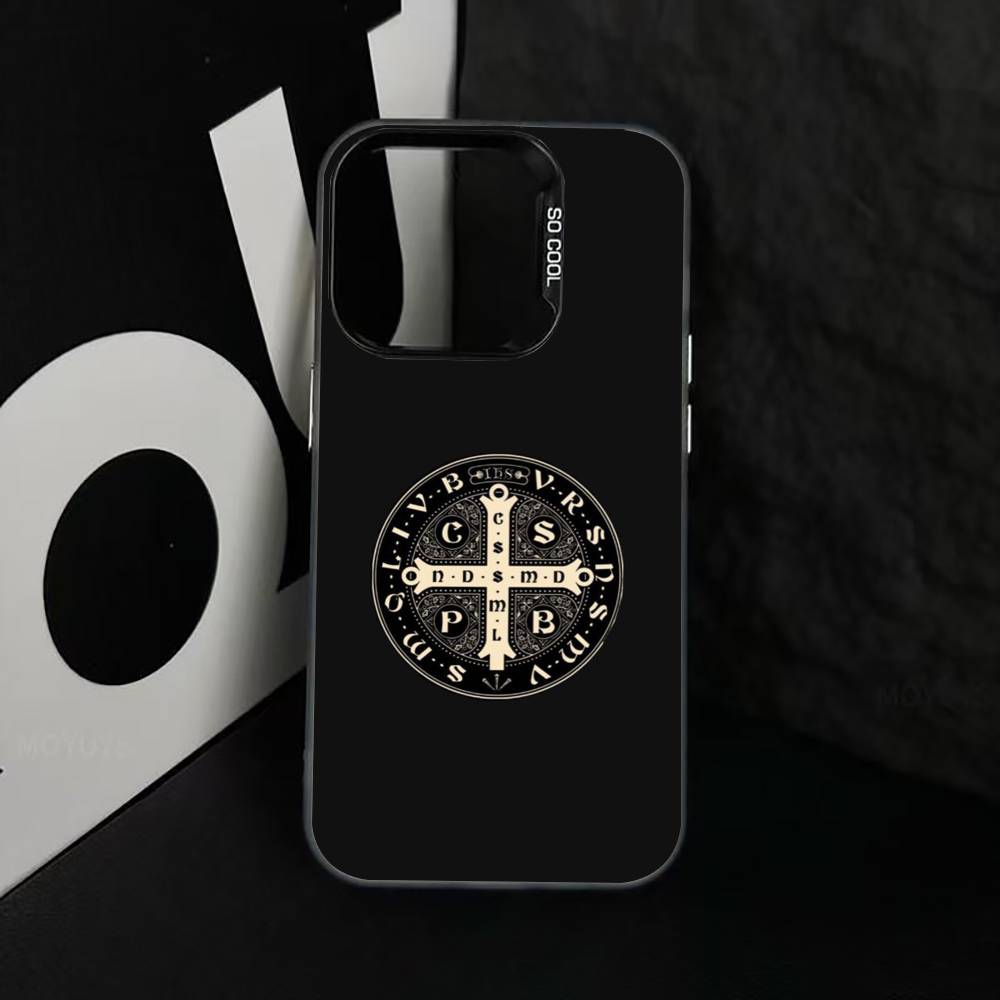 Чехол для телефона с иконкой O-Orthdox C-Cross для iPhone 17,16,15,14,13,12,11 Plus,Pro Max,XS,Цветной Посеребренный Внутренний Чехол