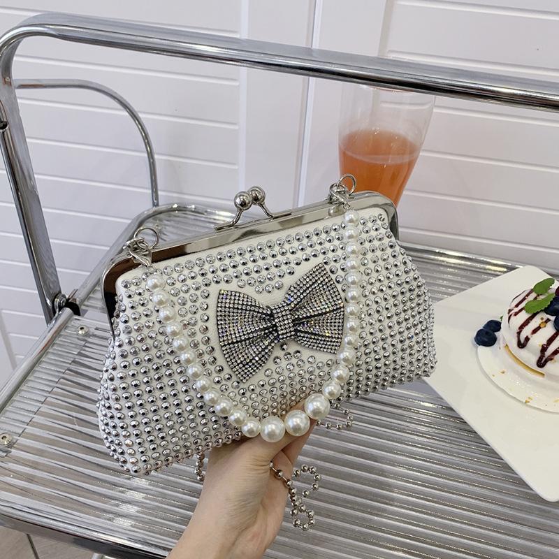 Модная сумка для ужина с бриллиантовым бантом, женская литературная ручная сумка через плечо