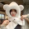 Зимняя плюшевая шапка, шарф, шапка-интеграл, милая шапка-пуловер с медведем, женский двухпредметный комплект для защиты от холода и тепла для ушей для улицы