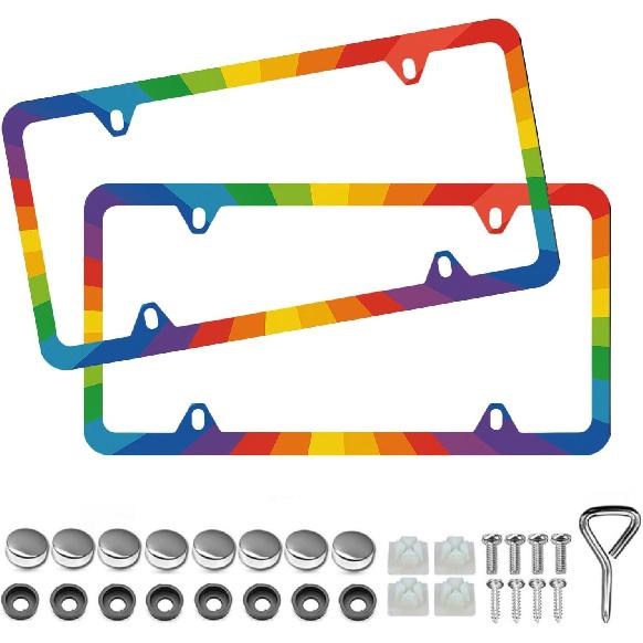 Light Blue Seashells Beachy License Plate Frame - Unobstructed Narrow-Edge 2 Packs Universal Stainless Steel Car License Plate Frames Holder Solid