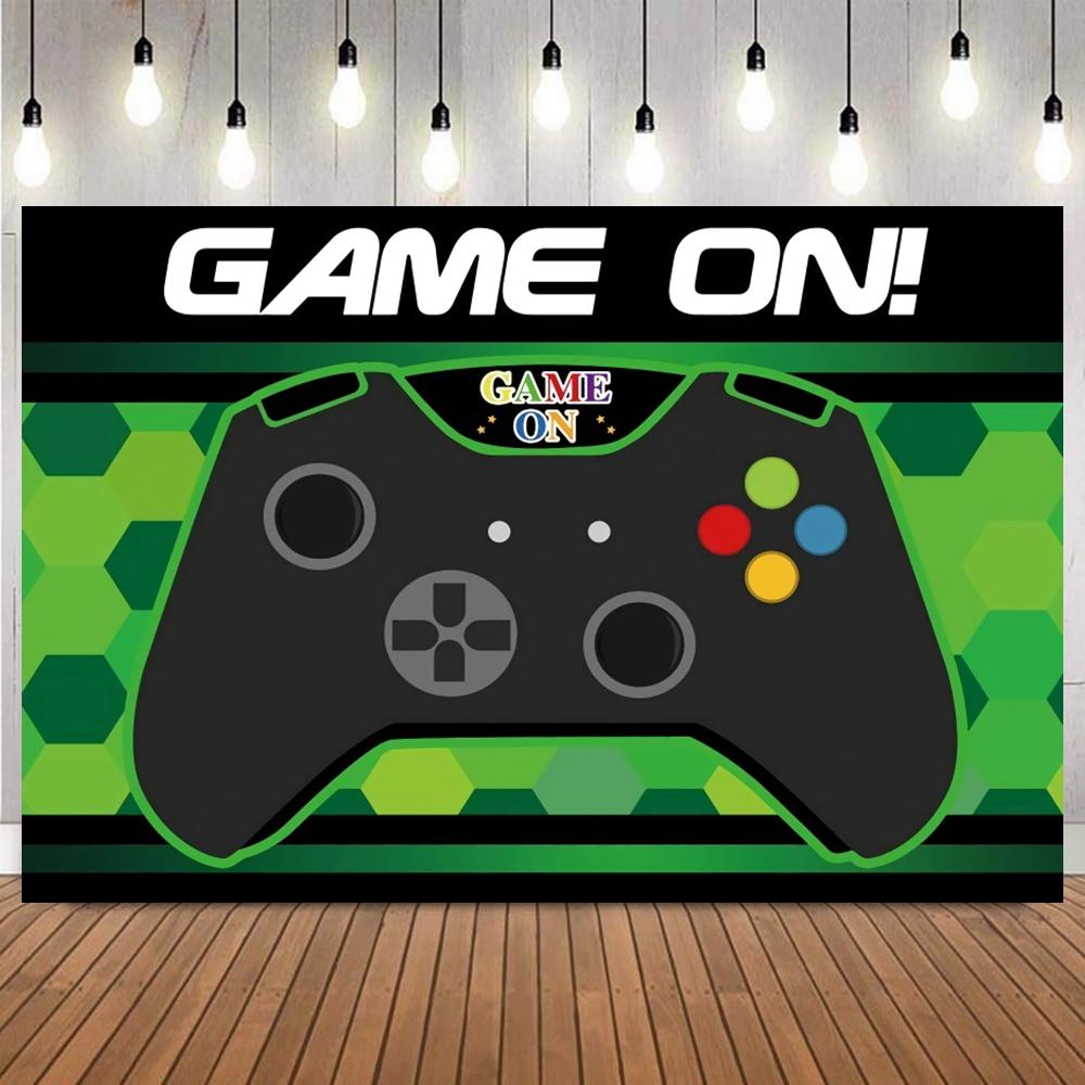 Kids Birthday Party Decor Photography Background Game On Theme Video Gamer Neon Green Gaming Next Level Up Backdrop Props26