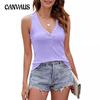 Women's Summer V-neck Button-down Sleeveless Solid Color Small Vest T-shirt Top