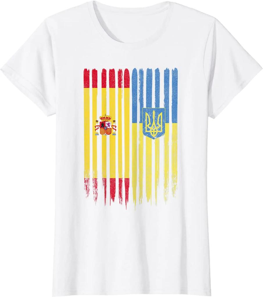 Spain Ukraine Ukrainian Flag Trident Roots T-Shirt Short Sleeve Casual Cotton O-Neck Summer Shirt