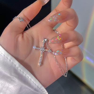 Модное женское ожерелье с подвеской-крестом из кристаллов циркона для женщин и девочек, ожерелье на кристаллической цепочке, панк-вечеринка, ювелирный подарок