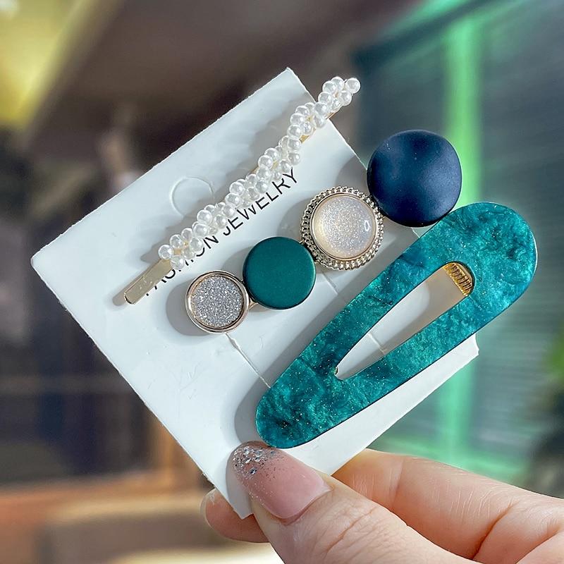Fashion Acrylic Pearl Hair Clips Set Sweet Flower Hair Barrettes For Women Girls Korean Geometric Hair Accessories Jewelry 2022