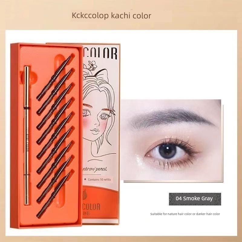 Khaki Color Ultra-Thin Eyebrow Pencil Waterproof Sweat-Proof Non-Smudge Eyebrow Pencil for Women Beginners 10 Replacement Refills