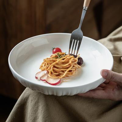 Ретро Стиль Простая Керамическая Глубокая Тарелка Высокий Вкус Домашняя Посуда Круглая Чисто Белая Ресторанная Тарелка для Стейка Пасты Столовая Посуда