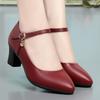 Autumn Women Fashion Sweet Comfort Buckle Strap Square Heel Pumps Casual Black Leather Office High Heel Shoes