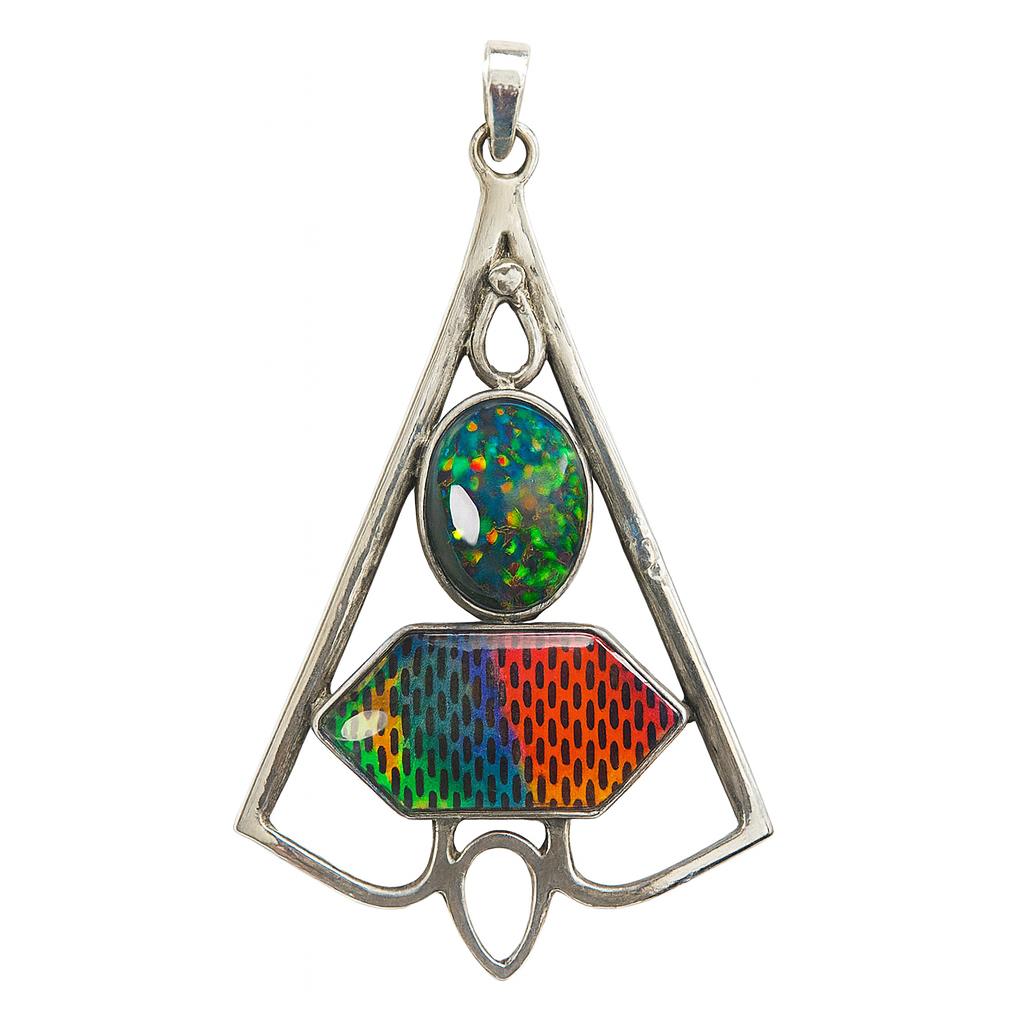 Natural Opal Pendant 64 ct Multicolor 925 Sterling Silver Triangle Art October Birthday Birthstone